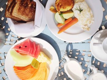 High angle view of food in plate on table