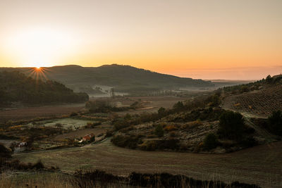 Scenic view of landscape against sky during sunset