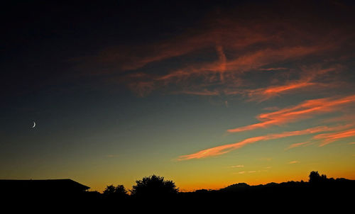 Low angle view of silhouette trees against sky at sunset