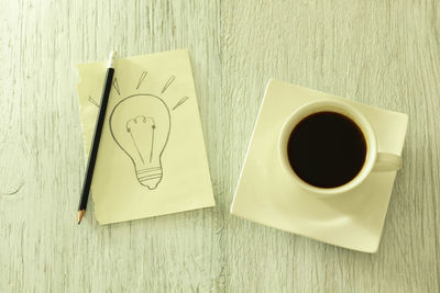 High angle view of coffee on table