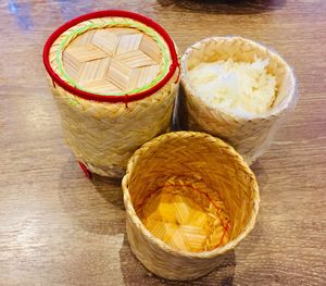 High angle view of ice cream on table