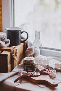 Close-up of coffee cup on table