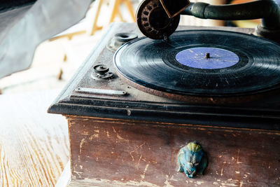 Detail of antique vinyl record player