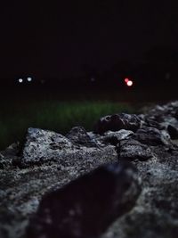 Close-up of rocks at night