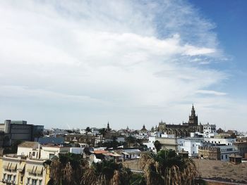 High angle shot of townscape against sky