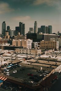 High angle view of buildings in city