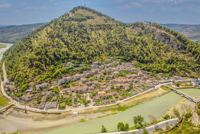 Panorama of the historic city of berat in albania. top view from the castle