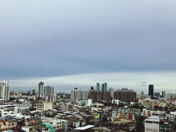 High angle view of buildings against sky