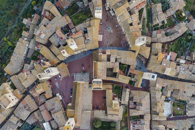 Aerial view of san gimignano, a small old town with medieval tower at sunset, siena, tuscany, italy.