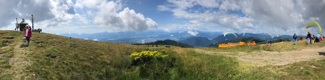 Panoramic view of alpine landscape against sky