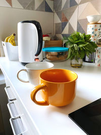 Close-up of coffee cup on table