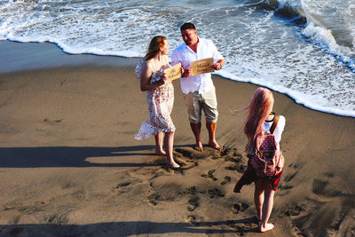 Women standing on beach