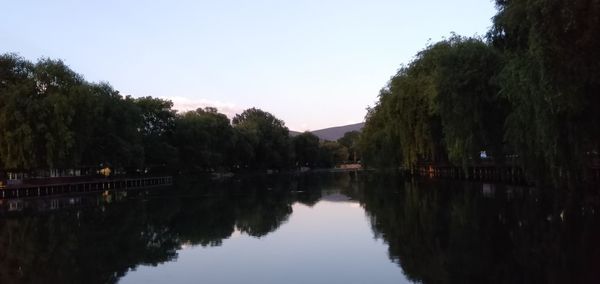 Scenic view of lake against clear sky