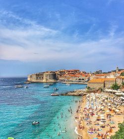 High angle view of beach against cloudy sky