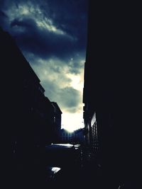 Silhouette of buildings against cloudy sky