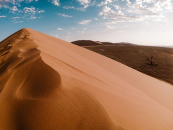 Sand dunes in desert against sky