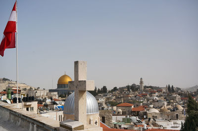 Panoramic view of buildings in city against clear sky