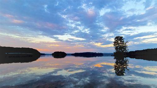 Scenic view of lake against sky at sunset