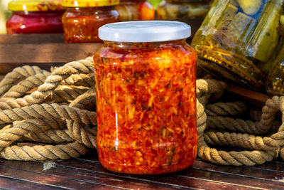 Close-up of food on table