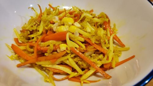 High angle view of meal served in bowl