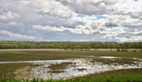 Scenic view of lake against sky