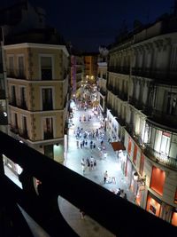 Buildings in city at night