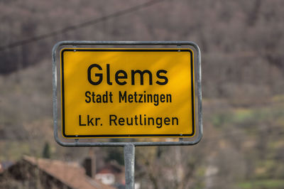 Close-up of road sign