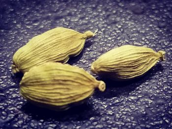 High angle view of bananas on wet table