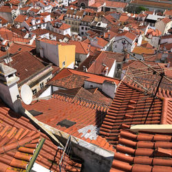 High angle view of houses in city