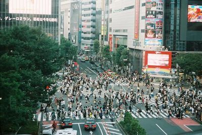 High angle view of crowd on city street