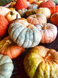 High angle view of pumpkins in market