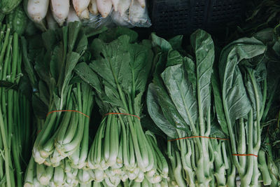 High angle view of vegetables for sale at market stall