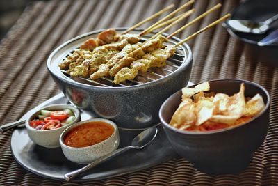 High angle view of food in plate on table