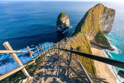 High angle view of rock formations at sea shore