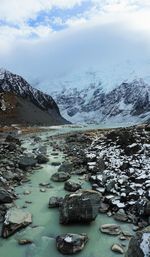 Scenic view of frozen lake against sky