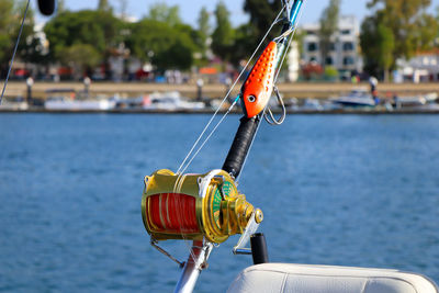 Deep sea fishing reel on a boat