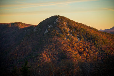 Scenic view of mountains against sky during sunset