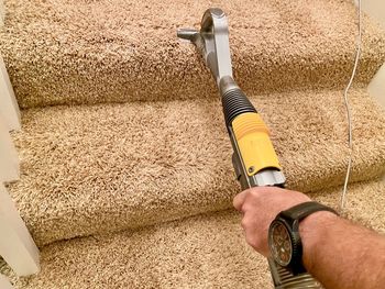 High angle view of man working at farm