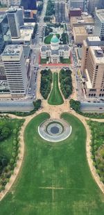 High angle view of buildings in city