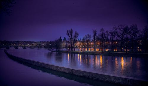 Scenic view of river against sky at night