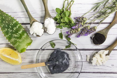 High angle view of potted plants on table