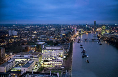 High angle view of city at waterfront