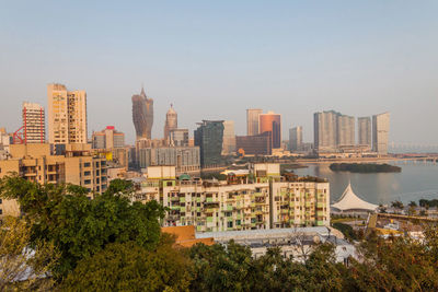 View of cityscape against clear sky