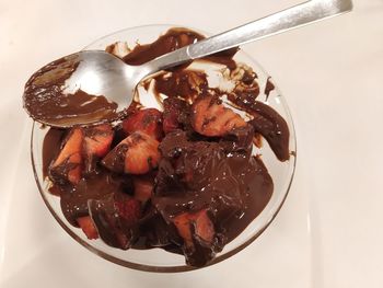 High angle view of meal served in bowl