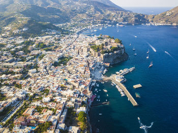 High angle view of boats in sea