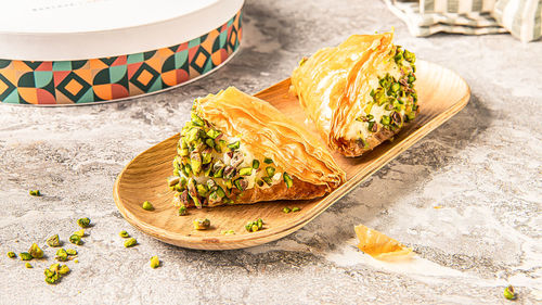 High angle view of food on table