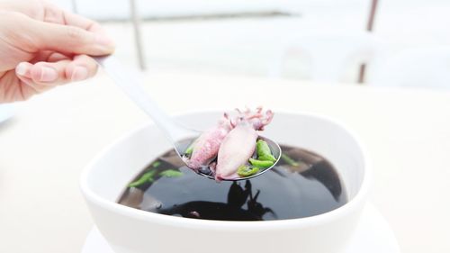 Close-up of person holding ice cream in bowl