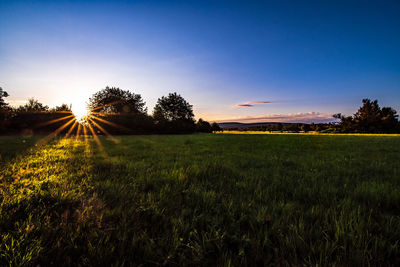 Scenic view of field against sky during sunset