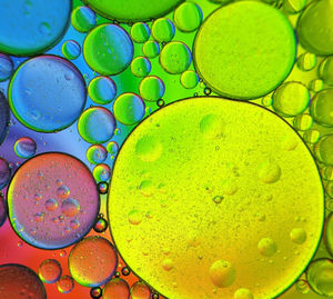 Colorful bubbles abstract background, oil bubbles in transparent liquid backdrop