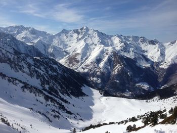 Snow cover on pyrenees mountain between spain and france